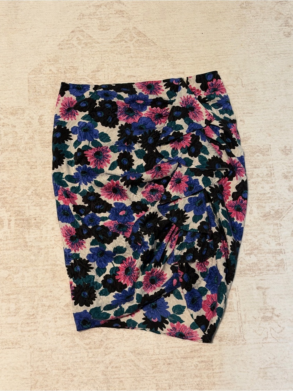 Veronica Beard Floral Ruched Midi Skirt - Pink, Green, Blue